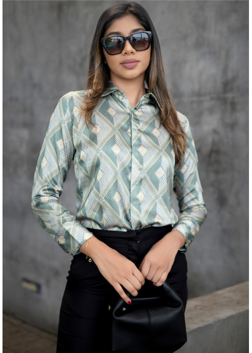 CONSEAL PLACKET GREEN PRINTED BLOUSE